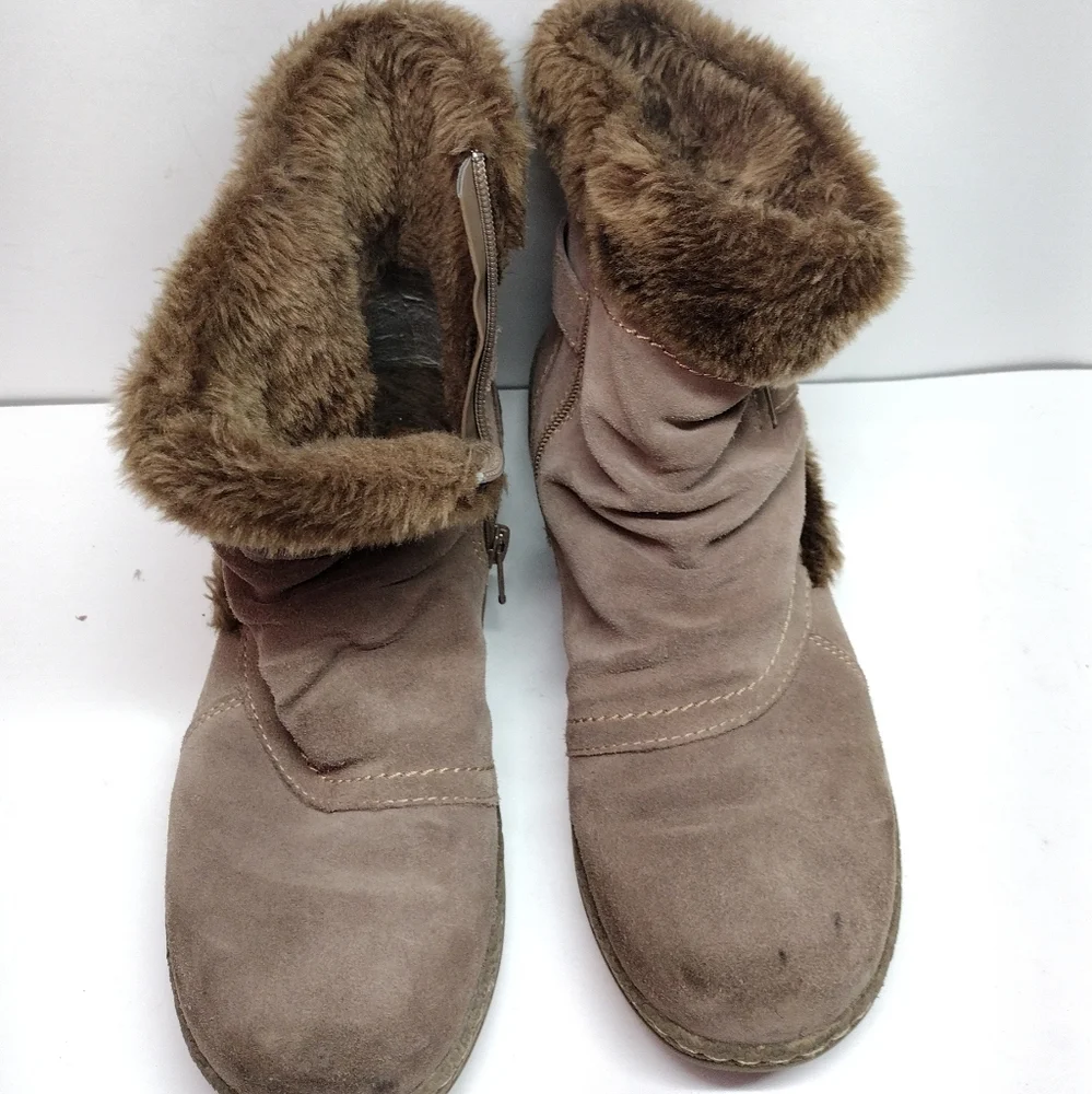 Baretraps Extreme Brown Suede Ankle Boots l Size 8 M l Leather Faux fur - Picture 6 of 10